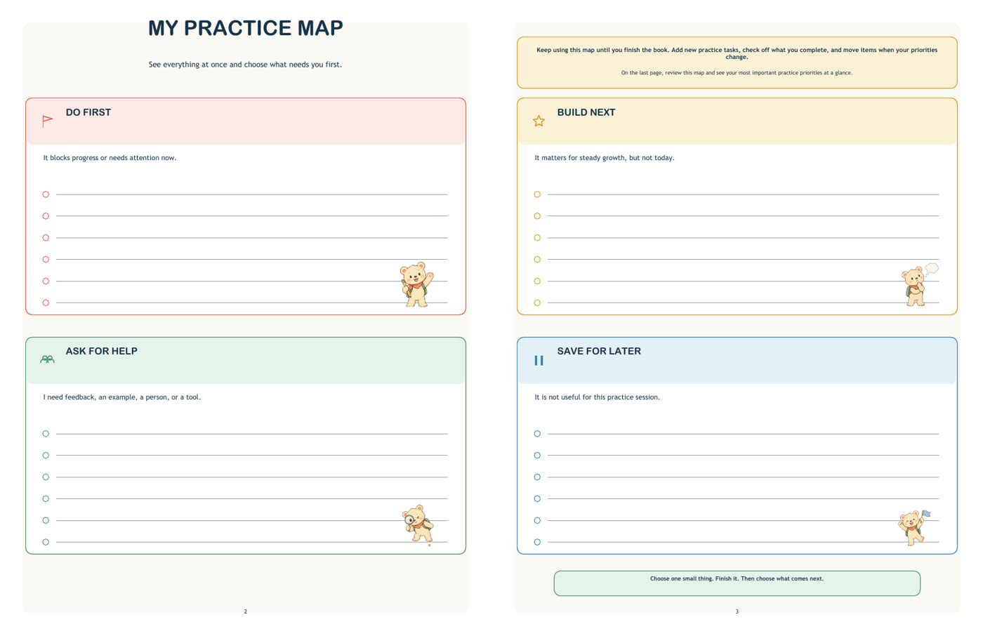 Reusable two-page Practice Map
