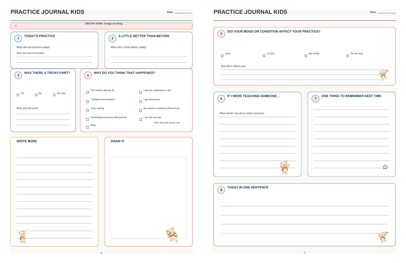 Daily two-page practice reflection