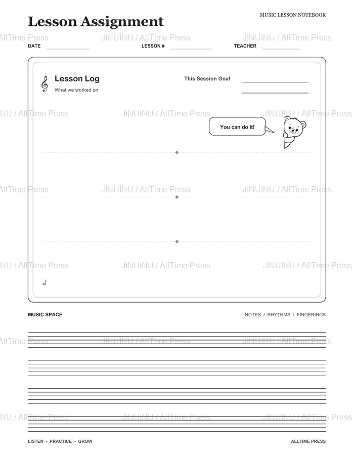 Second edition: goal, lesson notes, bear, and four staves