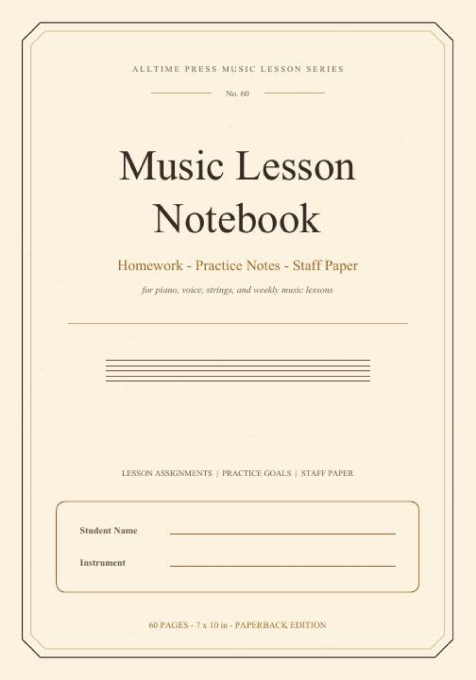 Ivory vintage-style Music Lesson Notebook cover